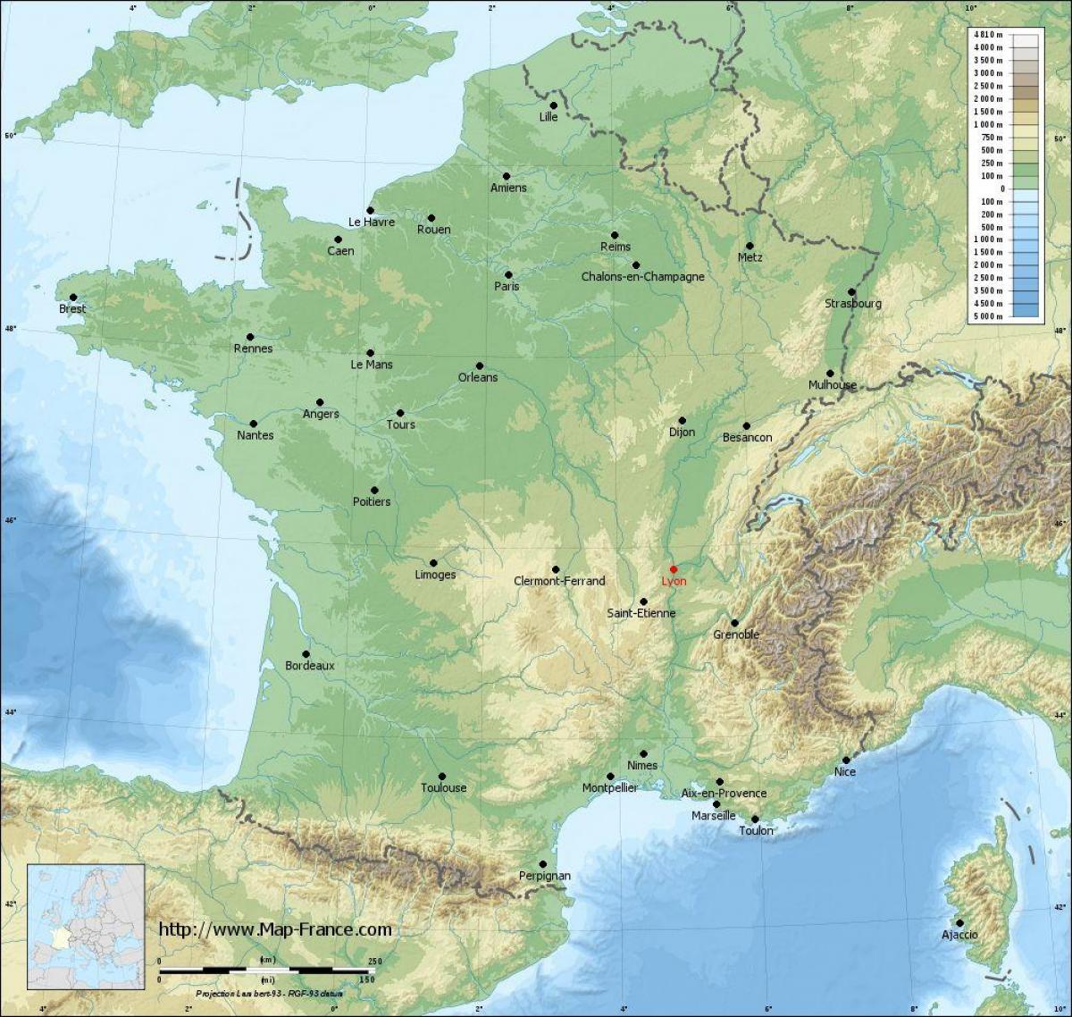 kart over geografiske Lyon