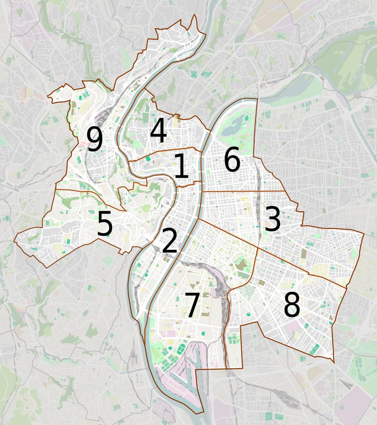 kart av Lyon-området