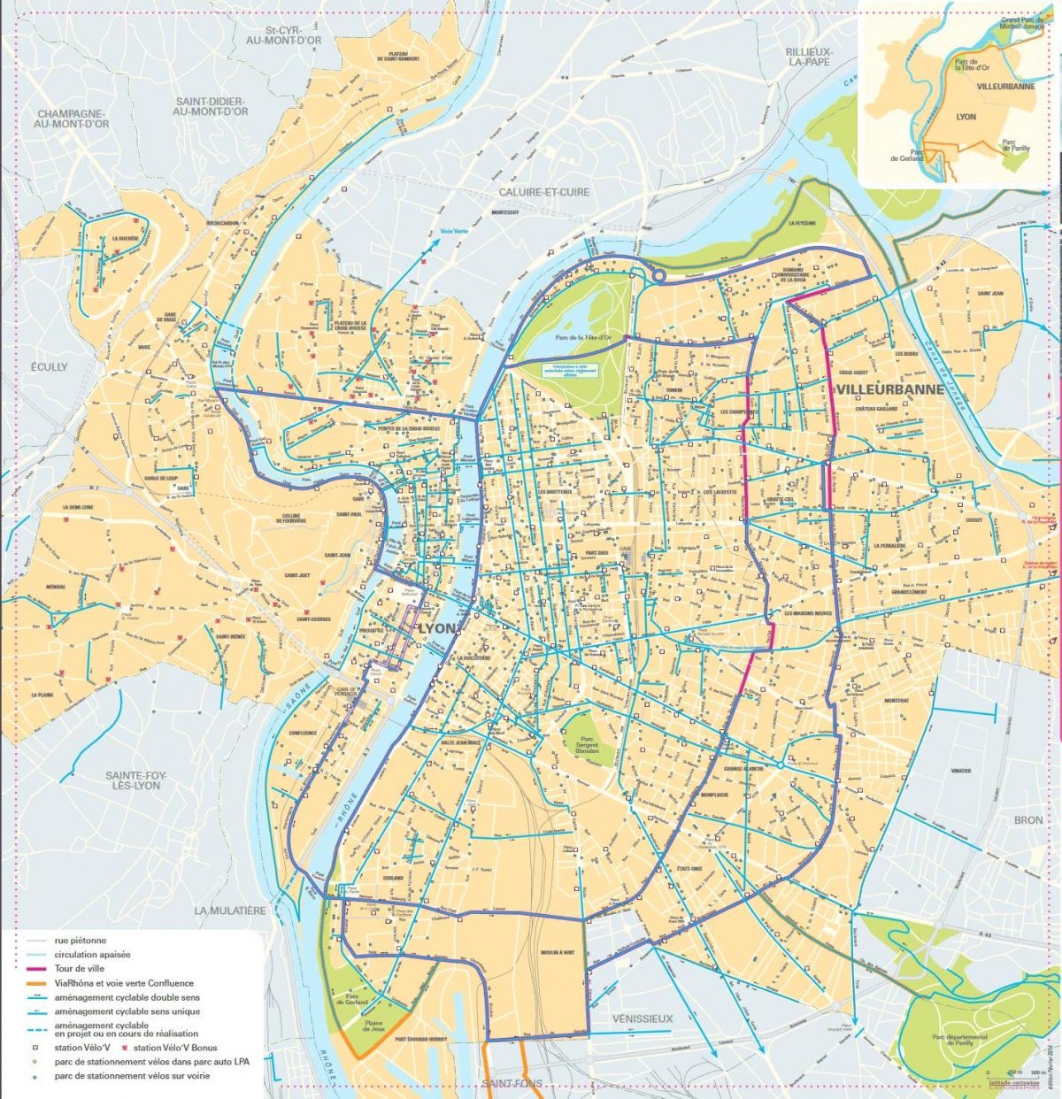 kart av Lyon sykkel