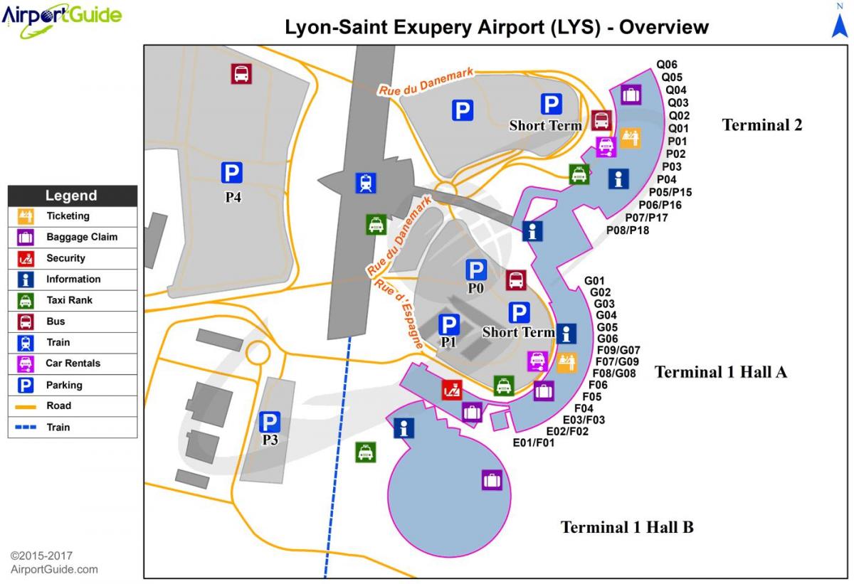 Lyon, frankrike flyplassen kart